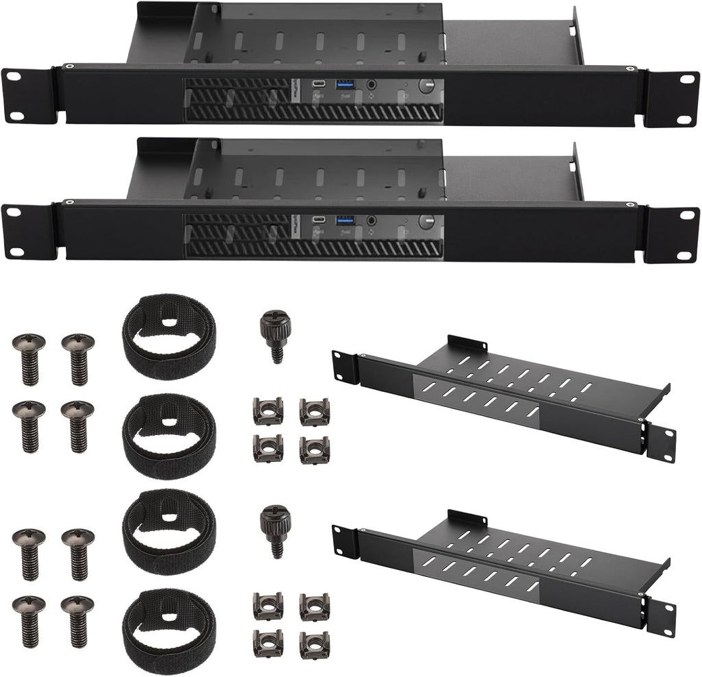 Blulu 2 Pack Mini Rack Mount Compatible with Dell Optiplex Micro Form Factor Case, 1U Hinged Server Rack Shelf for 19 inch Cabinet by Blulu