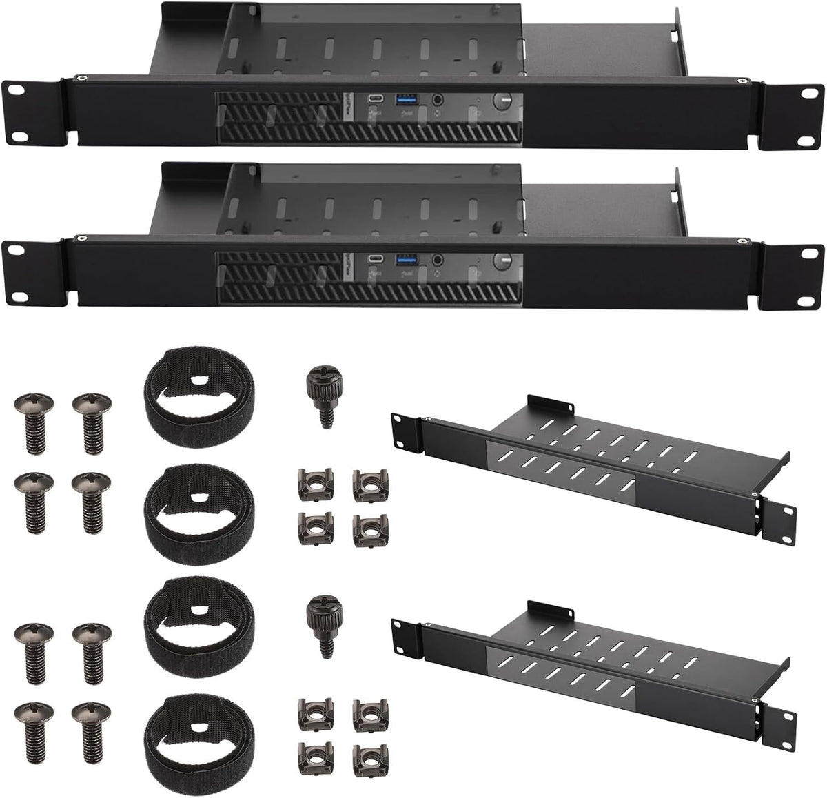 Blulu 2 Pack Mini Rack Mount Compatible with Dell Optiplex Micro Form Factor Case, 1U Hinged Server Rack Shelf for 19 inch Cabinet by Blulu