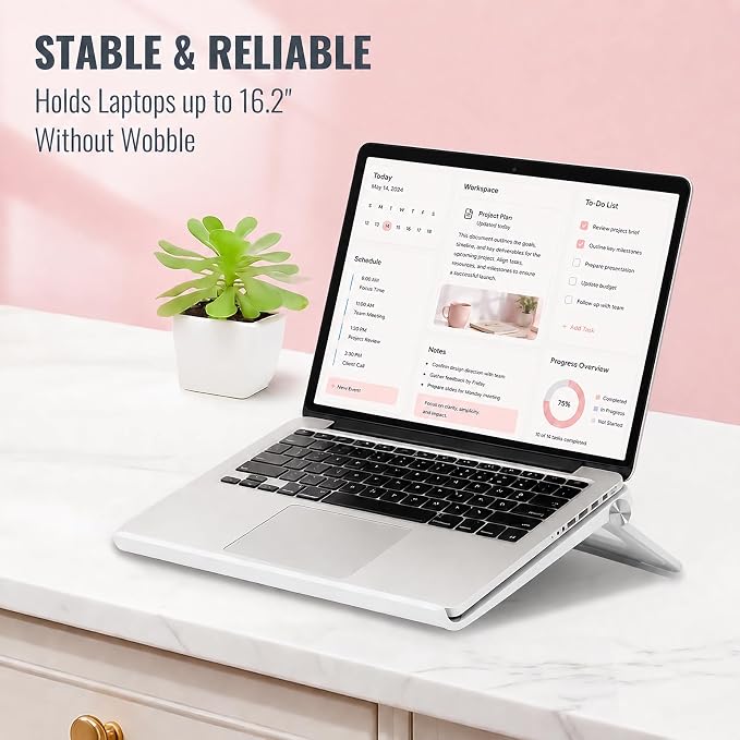 White Laptop Stand for Desk - Adjustable Foldable Laptop Riser, Fun White Elephant for Women Coworkers, Ventilated & Sturdy with Anti-Slip Pads for MacBook, Home, Office - Image 3