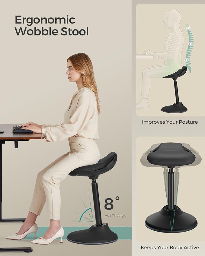 SONGMICS Ergonomic Wobble Stool, Height Adjustable Swivel Balance Chair | Standing Desk Stool, 23.6-33.3 Inches, Non-Slip Base, Standing Chair, for Office, Home, Ink Black, ACTIVO Collection UOSC12BK - Image 4