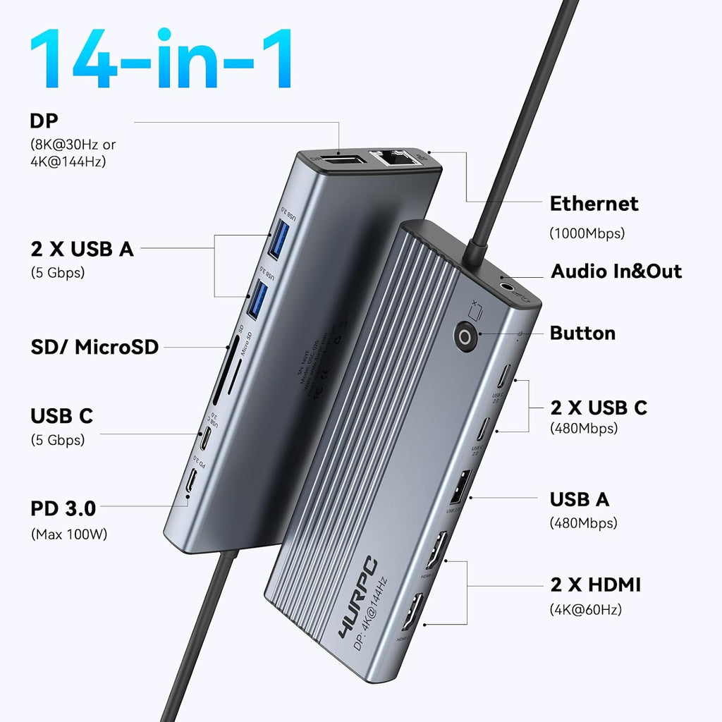 Laptop Docking Station 3 Monitor 4K, 14-in-1 USB C Docking Station - Image 3