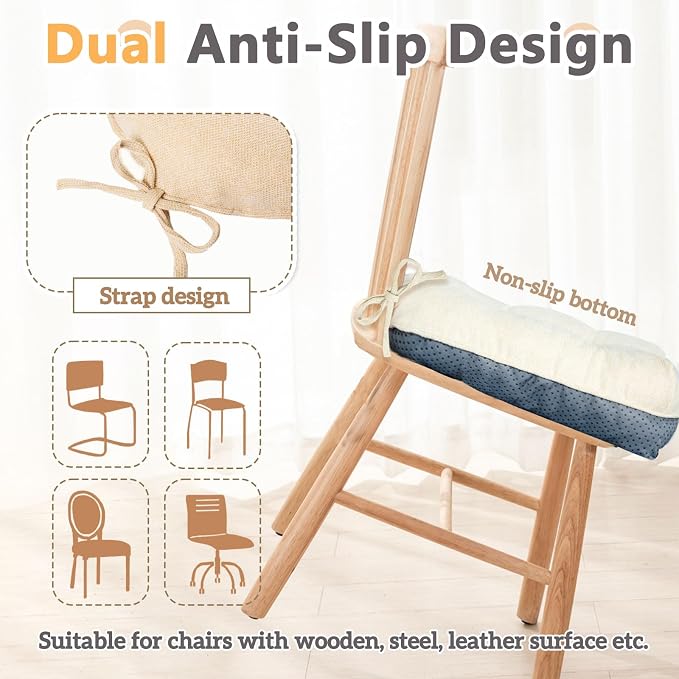 MAGIC ELEPHANT Chair Cushions for Dining Chair, Shredded Memory Foam Kitchen Chair Cushions Set of 4, Non-Slip Thick Dinning Room Chair Pads Seat Cushions, 15.5" x 15.5" x 4" (Beige) - Image 4