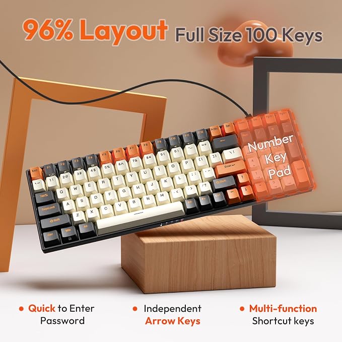 RK ROYAL KLUDGE RK100 Wireless Mechanical Keyboard RGB Backlit Bluetooth5.1/2.4G/Wired 96% Full Size 100-Key Hot Swappable Gaming Keyboard Blue Switch Carbon | 96% Full Size Keyboard with Number Pad, 2.4Ghz/BT/Wired, Hot Swappable PCB, 3750mAh battery,... - Image 4
