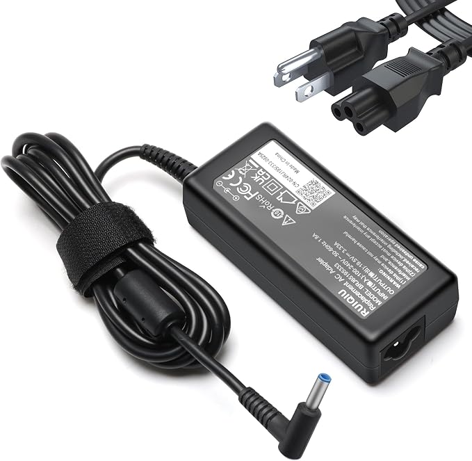 65W Laptop Charger Compatible with HP Envy 13 15 15t 15m 17-j X360 Computer | 15-1039wm 15-1033wm 15-1010dx 15-w237cl 15-w110nr 15-ee1093cl 15m-eu0033dx 17m-ch0013dx PC Power Supply Cord, 4.5mm Blue Tip by RUIQIU