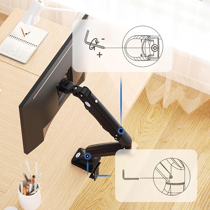 MEASUREMAN Premium Gas Spring Monitor Desk Mount, Full Motion Articulating Single Arm for Ergonomic Height Adjustment | Fits 17 to 35 Inch Screens up to 22 lbs, VESA 75x75 & 100x100mm - Image 7