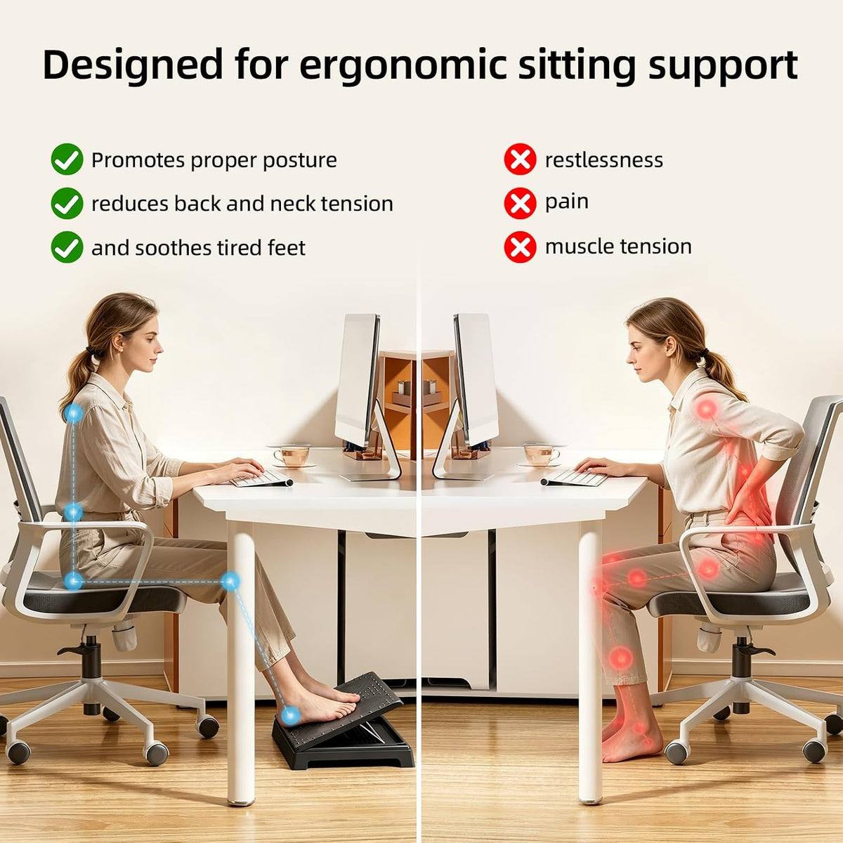 JOYZAN Foldable Foot Rest for Under Desk Footstool with Massage Roller - Image 3