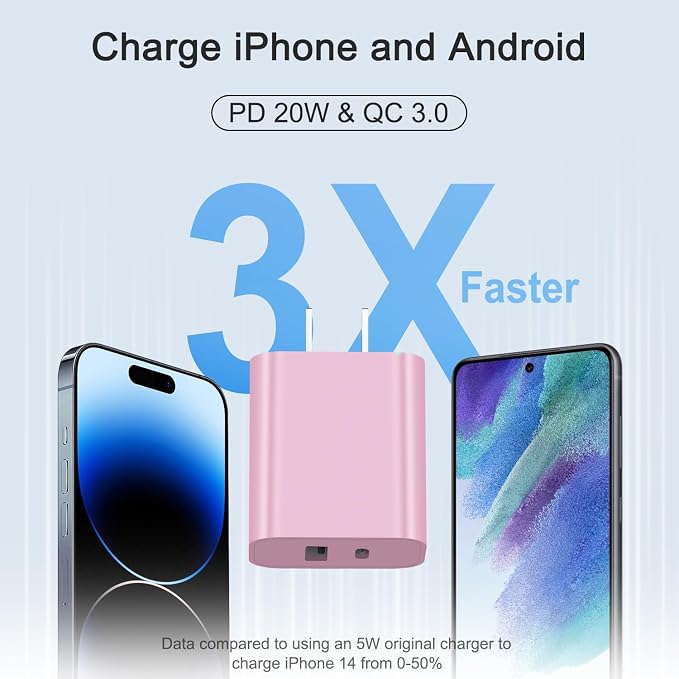 [4 Pack] USB C Charger Block Charging Block Type C Charger | 20W Wall Chargers for iPhone Air/17/17 Plus/17 Pro/17 Pro Max/16/16 Plus/16 Pro/16 Pro Max/15/15 Pro/15 Max/14/Samsung(Pink) - Image 2