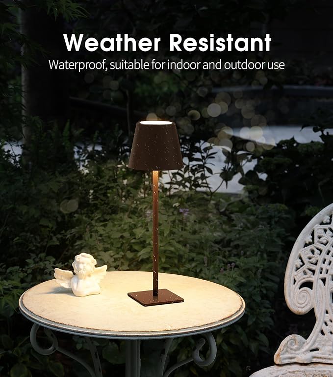 UME 3 Pack Cordless Table Lamp, Battery Operated Lamp - Portable Waterproof Rechargeable Table Lamp w/ 3 Color Temps & Stepless Dimming for Dinner, Desk, Cafe, Outdoor (Matte Brown) - Image 4