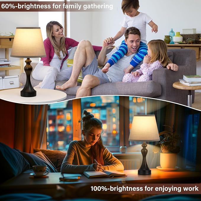 Touch Lamps for Nightstand, 3 Way Dimmable Bedside Lamps with USB C+A Ports | Touch Control, LED Bulb Included, Small Black Table Lamp for Bedroom, Night Stands, End Table, Gift，Corded，Grey Shade - Image 5