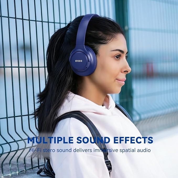 KVIDIO Bluetooth Headphones Wireless Over Ear Headsets 65H Playtime | Deep Bass, HiFi Stereo, Bluetooth 6.0, Microphone, Comfortable Fit, Foldable, Lightweight, Low Latency for Travel Home Office - Image 6