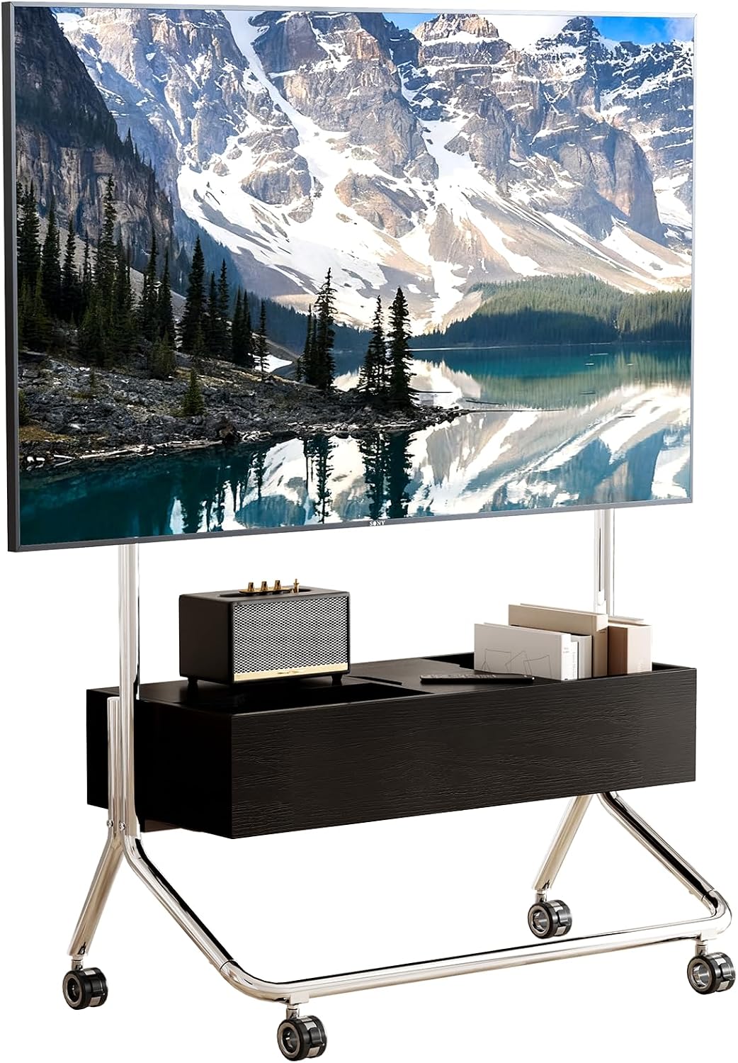 Mobile TV Cart with Solid Wood Assembly-Free Cabinet for 42-75 Inch TVs by BEISHI