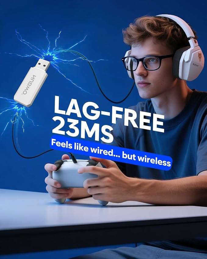 NUBWO Wireless Gaming Headset with Mic for Ps5 Ps4 PC, Zero Interference, 100-Hour Battery All-Day Play, 23ms Sync​ for Fortnite & Call of Duty/FPS Gamers, Triple Mode All Devices Compatible - White - Image 3