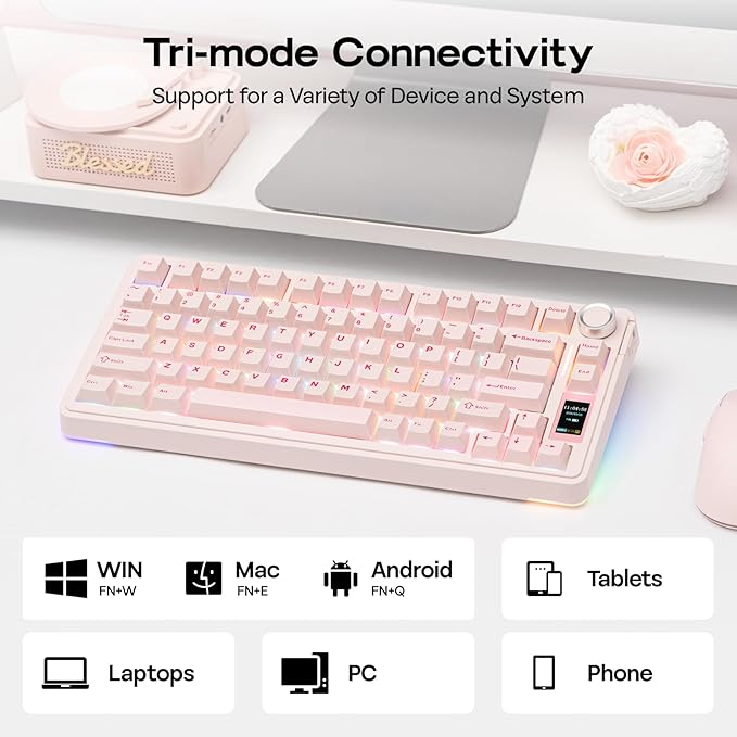 EPOMAKER X Aula EA75 MAX Wireless Gaming Keyboard with Screen & Knob | 5000mAh, Hot-Swap, Lubed Switches, RGB Backlit, Creamy Gasket, 75% Mechanical Keyboard (Pink, Silent Cotton Candy Switch) - Image 5