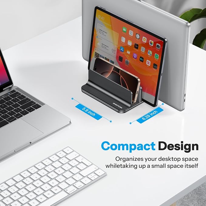 OMOTON 3-Slot Multiple Vertical Laptop Stand, Fits All MacBook, Black | Adjustable Width 0-1.38", Aluminum Office Space-Saving for Desk, Fits MacBook/Book/iPad Up to 17.3in - Image 5