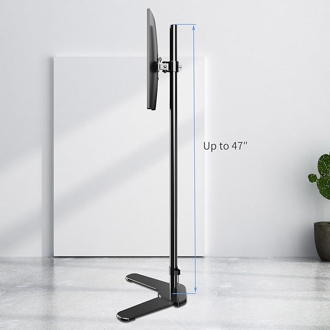 Pholiten Single Tall Monitor Mount with 47 inch Pole,Floor Computer Stand | Extra Long Free-Standing Monitor Mount, Support 13 to 27 inch Screen, 22lbs - Image 3