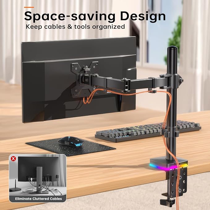 Afaloona RGB Monitor Arm with USB Hub for 13-27" Monitor, up to 17.6 lbs | Monitor mount with 1 USB-C and 2 USB-A ports supports charging and data transfer for office setups, gaming and workstations - Image 8