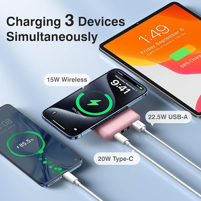 AOGUERBE for MagSafe Portable Charger, 10000mAh Magnetic Charger for iPhone | Power Bank with Stand, 22.5W Fast Charging, LED Display, Wireless Battery Pack for iPhone 17/16/15/14/13/12, Travel Essential - Image 4