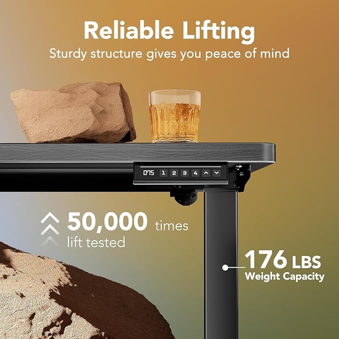 HUANUO 71x30 Inch Electric Standing Desk, Height Adjustable, Walnut | 176 Lbs Capacity, Smooth Home Office Desk, 4 Memory Presets & Headphone Hooks, 28.3–46.5 Inch Height Range, Easy to assemble - Image 4