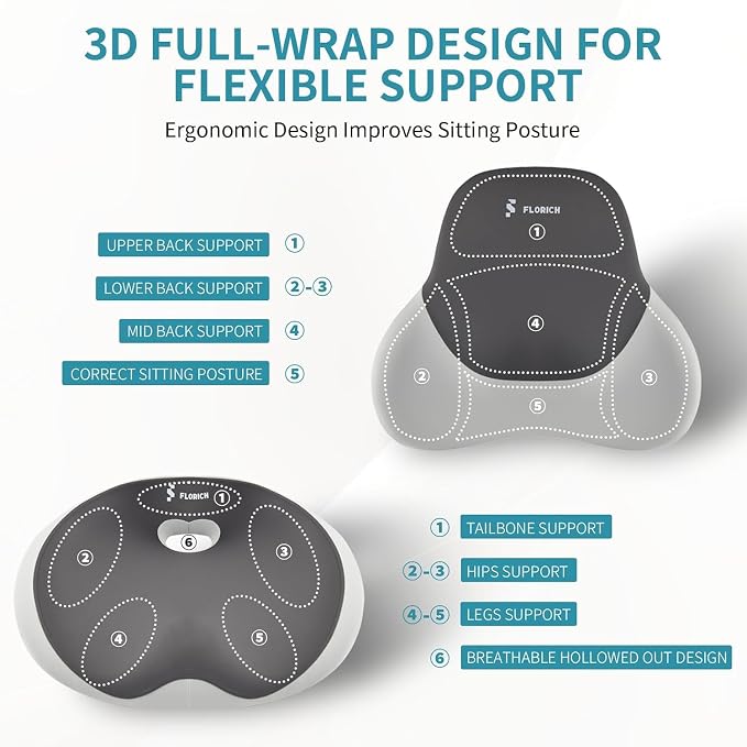 Seat Cushion and Lumbar Support Pillow for Office Chair Car Neck Headrest Pillow Memory Foam Seat Pads Pressure Relief Back Cushion and Carseat Pads(Grey) - Image 7