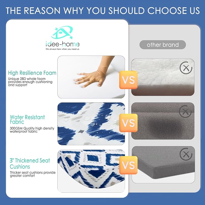 idee-home Outdoor Chair Cushions Set of 2, 17 x 17 Outdoor Seat Cushions | Patio Chair Cushions for Outdoor Furniture Waterproof with Ties, Outdoor Seat Cushion, Patio Chair Pads Dining Chair - Image 3