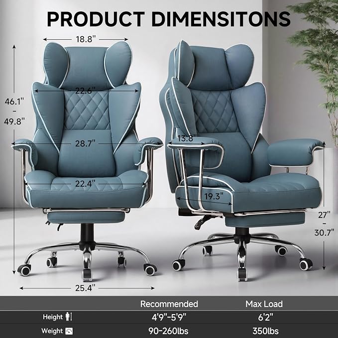 GTPLAYER Gaming Chair,Office Chair with Pocket Spring Lumbar Support, Ergonomic Comfortable Wide Office Desk Computer Chair with Outward Fixed Soft Armrests and Footrest (Fabric, Blue) - Image 3