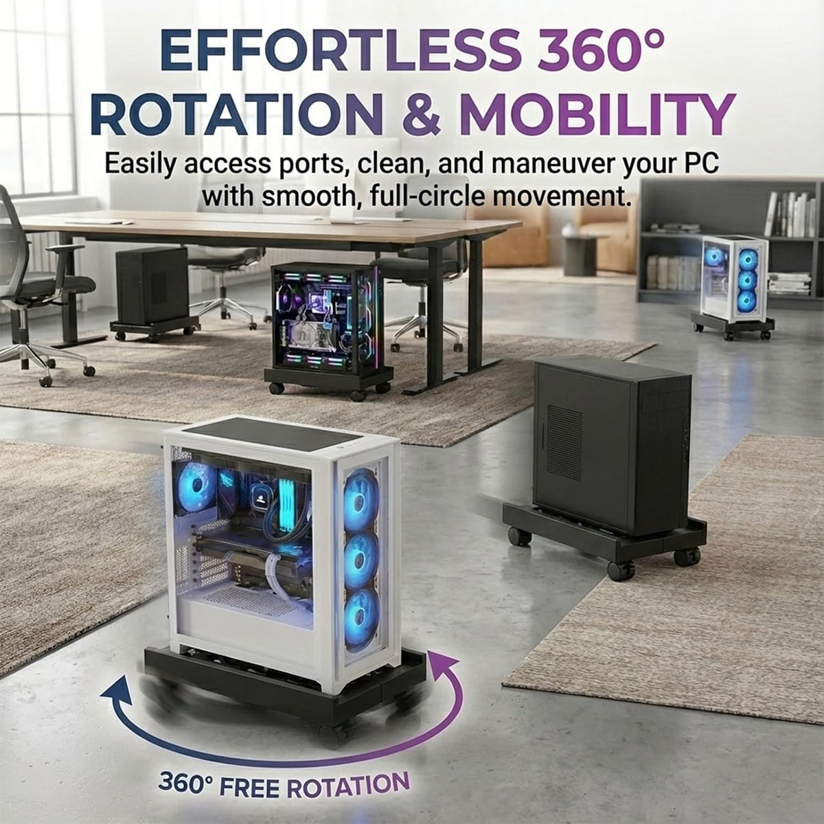 Adjustable Mobile CPU Stand with 4 Caster Wheels - Ventilated Tower Stand, Fits Most PCs - Under Desk CPU Holder, PC Floor Cart, Riser for Gamers and Students (Black) - Image 3