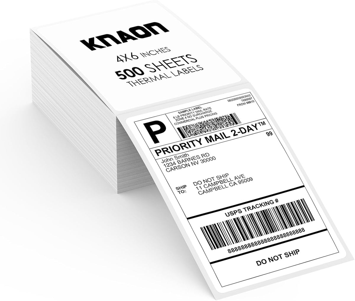 4x6 Thermal Shipping Labels - 500 Pack Fanfold, Direct Thermal Labels by KNAON