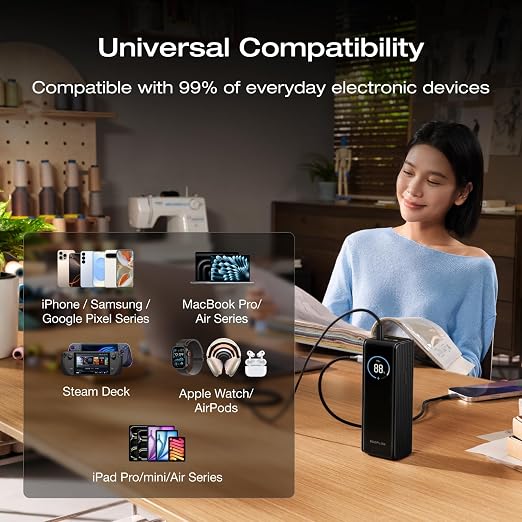 EF ECOFLOW Laptop Power Bank, 25,000mAh 170W Portable Charger with Dual 140W USB-C Ports, Smart Display, Flight-Approved for Travel, Fast Charging for iPhone 17/16 Series, MacBook, Samsung and More - Image 7