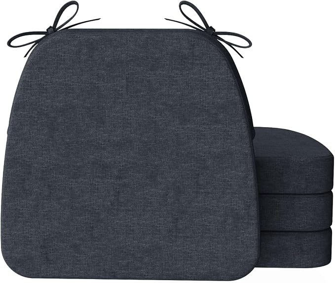 AAAAAcessories D-Shaped Chair Cushions, 2" Thick Dining Chair Pads with Ties and Removable, Machine-Washable Cover, 17" x 16", Set of 4, Charcoal Gray by AAAAAcessories