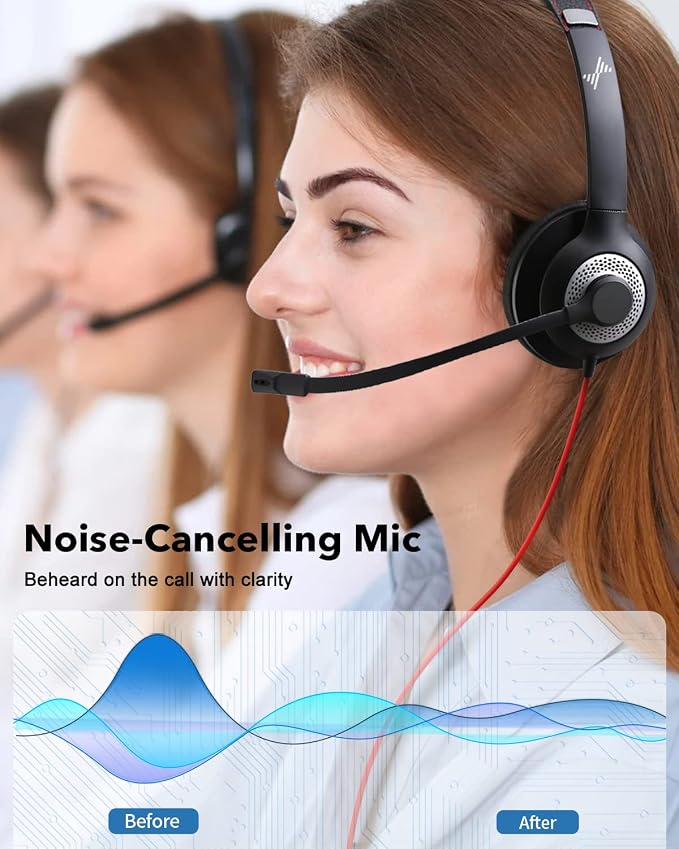 JIAMQISHI USB Headset with Microphone for PC, On-Ear Computer Laptop Headphones with Noise Cancelling Microphone in-line Control for Home Office Online Class Skype Zoom (USB+3.5mm, Black) - Image 3