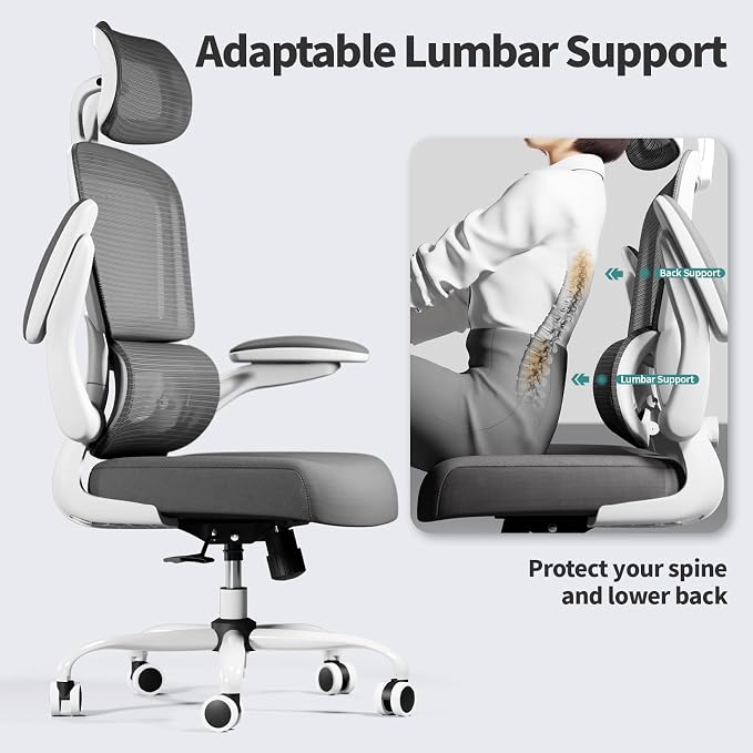 TRALT Office Chair Ergonomic Desk Chair - Gaming Chair with Lumbar Support (8, White) | 330 LBS Home Office Desk Chairs with Headrest, Reading Chair with Flip-up Armrests, Comfortable Computer Chairs (8, White) - Image 6