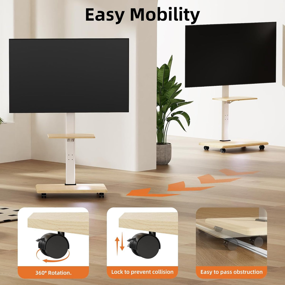 Rolling TV Stand with Wheels for 32-75 Inch TVs - Image 5