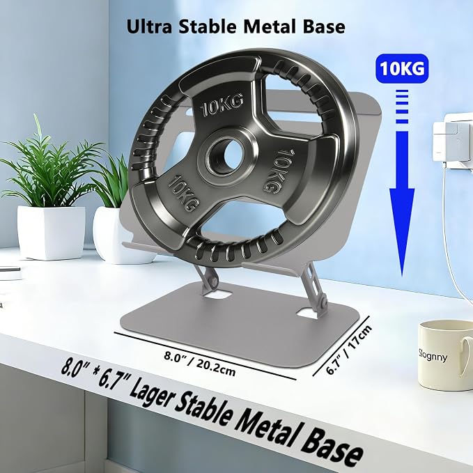 Adjustable Laptop Stand for Desk, Silvery | Ultra Stable Metal Base, Laptop Holder Riser, Fully Foldable, Easy to Storage & Carry, Fit for Laptop Under 18” - Image 4