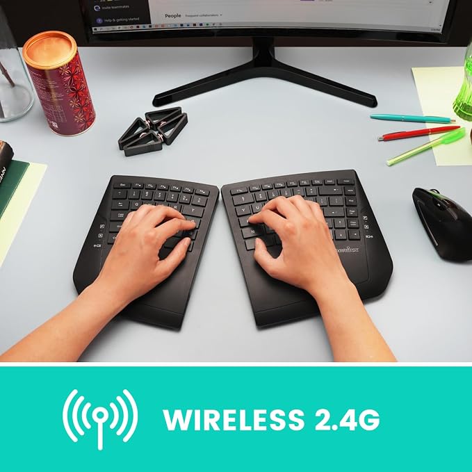 Perixx PERIBOARD-624B US, Wireless Ergonomic Split Keyboard - Up 30 Ft Separation - Adjustable Tilt Angle - Low Profile Membrane Keys - Black - US English - Image 4