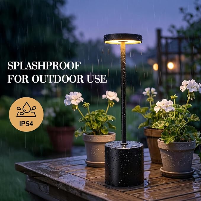 AUDLES Cordless Table Lamp, 5000mAh Rechargeable Lamp with Touch Control & Stepless Dimming, 3 Light Modes, IP54 Waterproof Portable Light for Dining Table, Patio, Bathroom, Power Outage (Black) - Image 7