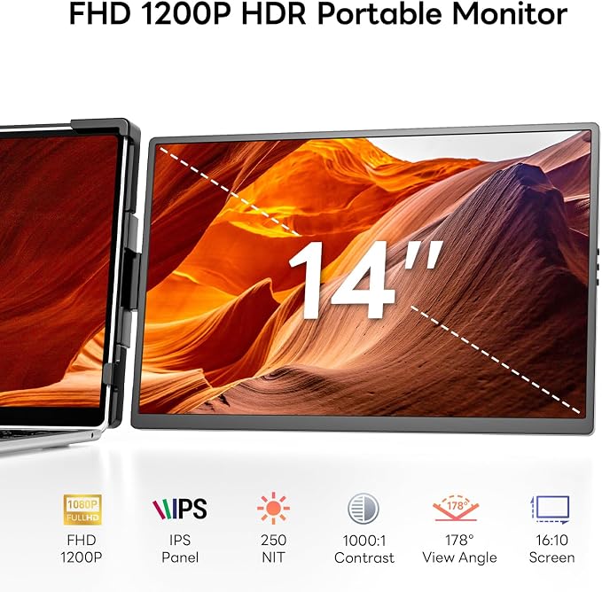14" FHD 1200P Laptop Screen Extender for 14"-17.3" Laptop Portable Monitor | Dual Travel Screen Monitor IPS Plug & Play, Laptop Screen Monitor Extender Compatible with Windows/Mac/Android&Chrome OS - Image 6