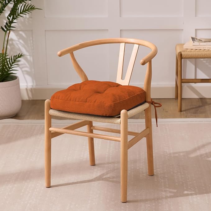 IASEAHK Chair Cushions for Dining Chairs, Dining Chair Cushions, Tufted Indoor Chair Pads with Ties & Non Slip Backing, Seat Cushions for Kitchen Chairs 16.5” x 16.5” x 3.5”, Set of 6, Orange - Image 2