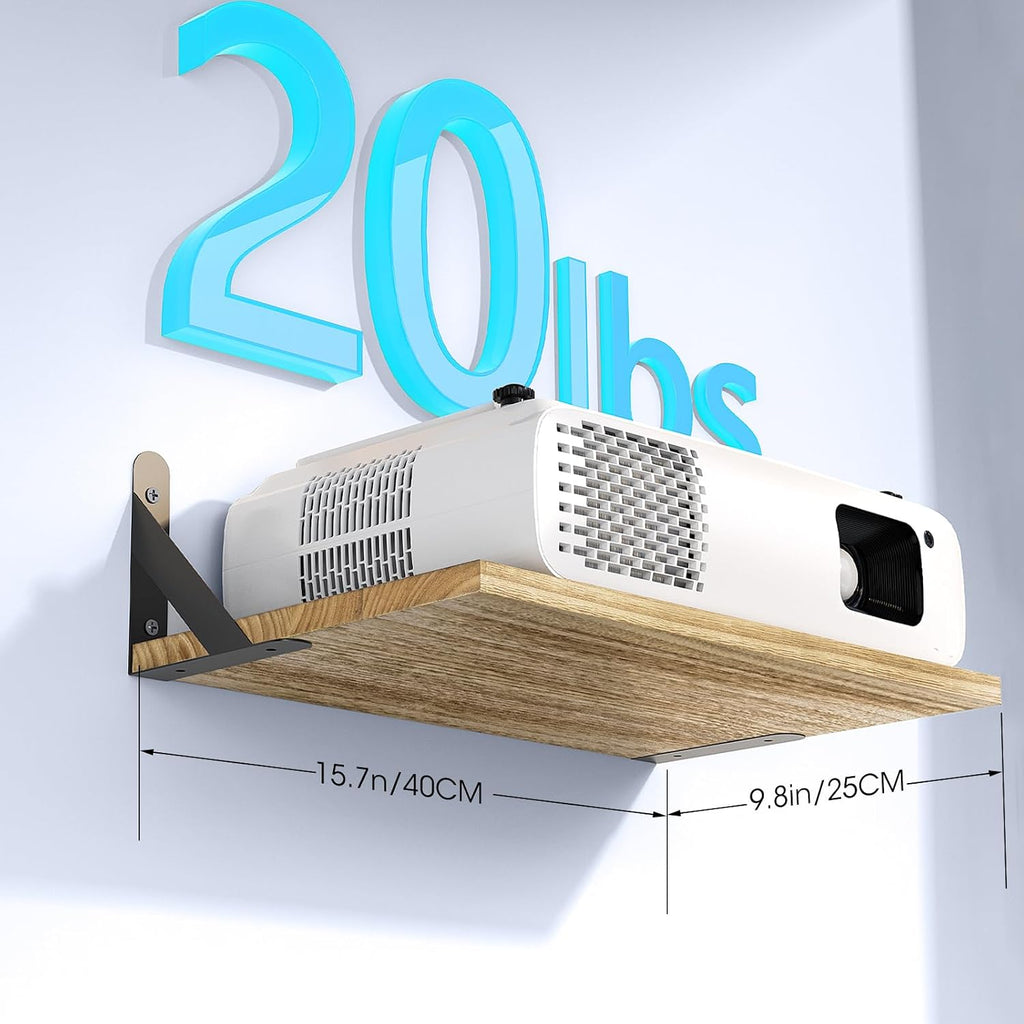 DAWASAPAT Projector Shelf, Projector Wall Mount Floating Shelf,15.7" x 9.8" Deep Shelves with Large Storage for Living Room, Kitchen, Office, Bathroom, Bedroom Router Shelf with Cable Ties-Oak 2pcs - Image 2