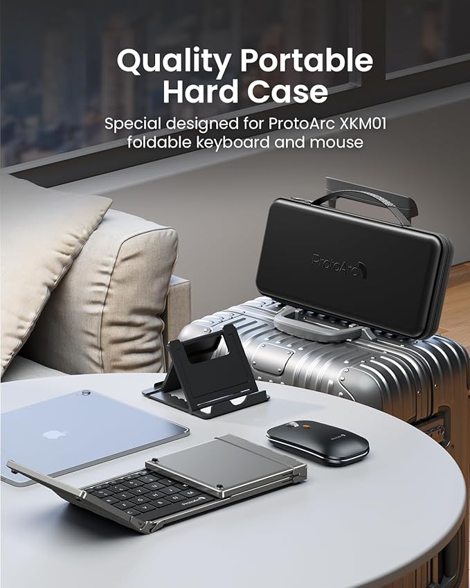 ProtoArc XKM01 Full-Size Foldable Keyboard Mouse Combo for Travel, Gray | 105-key keyboard, slim mouse, hard case and phone stand, 3-device Bluetooth & 2.4G switching, for travel office use - Image 3