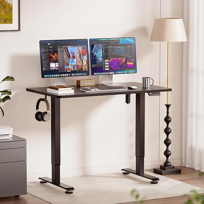 Veken 47.2 Inch Large Electric Standing Desk, Gaming Table, Black | Height Adjustable Sit Stand Up Computer Tables for Home Office, Study , Writing, Suit students, employees and group work - Image 2