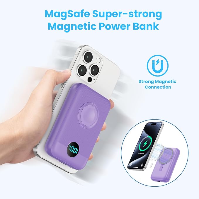 Pxwaxpy Magnetic Portable Charger 10800mAh,4-in-1 Power Bank with iWatch Charger, 25W PD Fast Charging USB C Battery Pack for Magsafe,iPhone 17/16/15/14/13/12 Series,Apple Watch (Purple) - Image 5