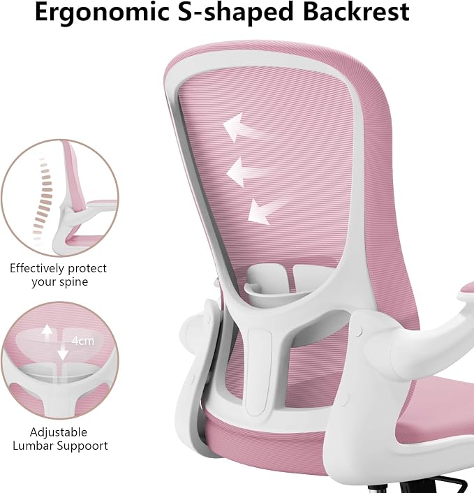 Ergonomic Office Chair, Comfort Swivel Home Office Task Chair, Breathable Mesh Desk Chair, Lumbar Support Computer Chair with Flip-up Arms and Adjustable Height - Image 6