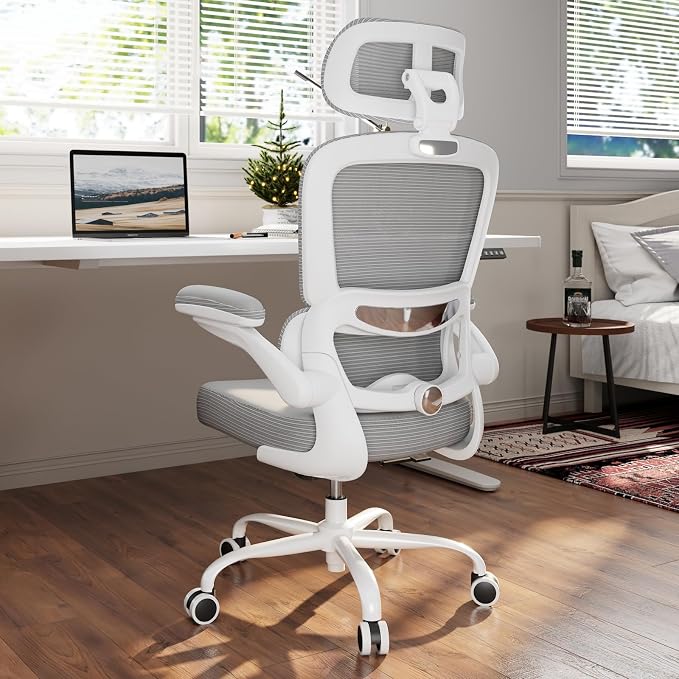 TRALT Office Chair Ergonomic Desk Chair - Gaming Chair with Lumbar Support | 330 LBS Home Office Desk Chairs with Headrest, Reading Chair with Flip-up Armrests, Comfortable Computer Chairs (1, Grey PU) - Image 9