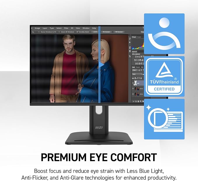msi PRO MP272 E14C 27-inch IPS 1920 x 1080 (FHD) Office Monitor, 144Hz, Free-Synch, HDMI, USB C (15W Power Delivery), VESA Mountable, Tilt, Speaker, 4-Side Slim Bezel 1ms, Black - Image 6
