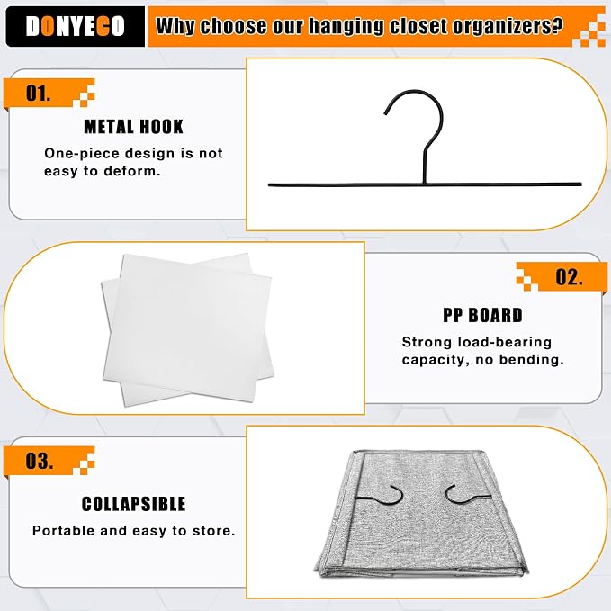 Hanging Closet Organizer 5-Shelf, Oxford Linen Wardrobe Storage, Gray | Easy-mount foldable design holds clothes, handbags, shoes & accessories; washable Oxford fabric, sturdy and space-saving. - Image 7