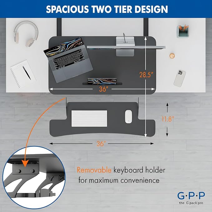 Standing Desk Converter: Adjustable up to 19.3" for Dual Monitors. Ergonomic Black Riser Promotes Healthy Workstation - Image 7