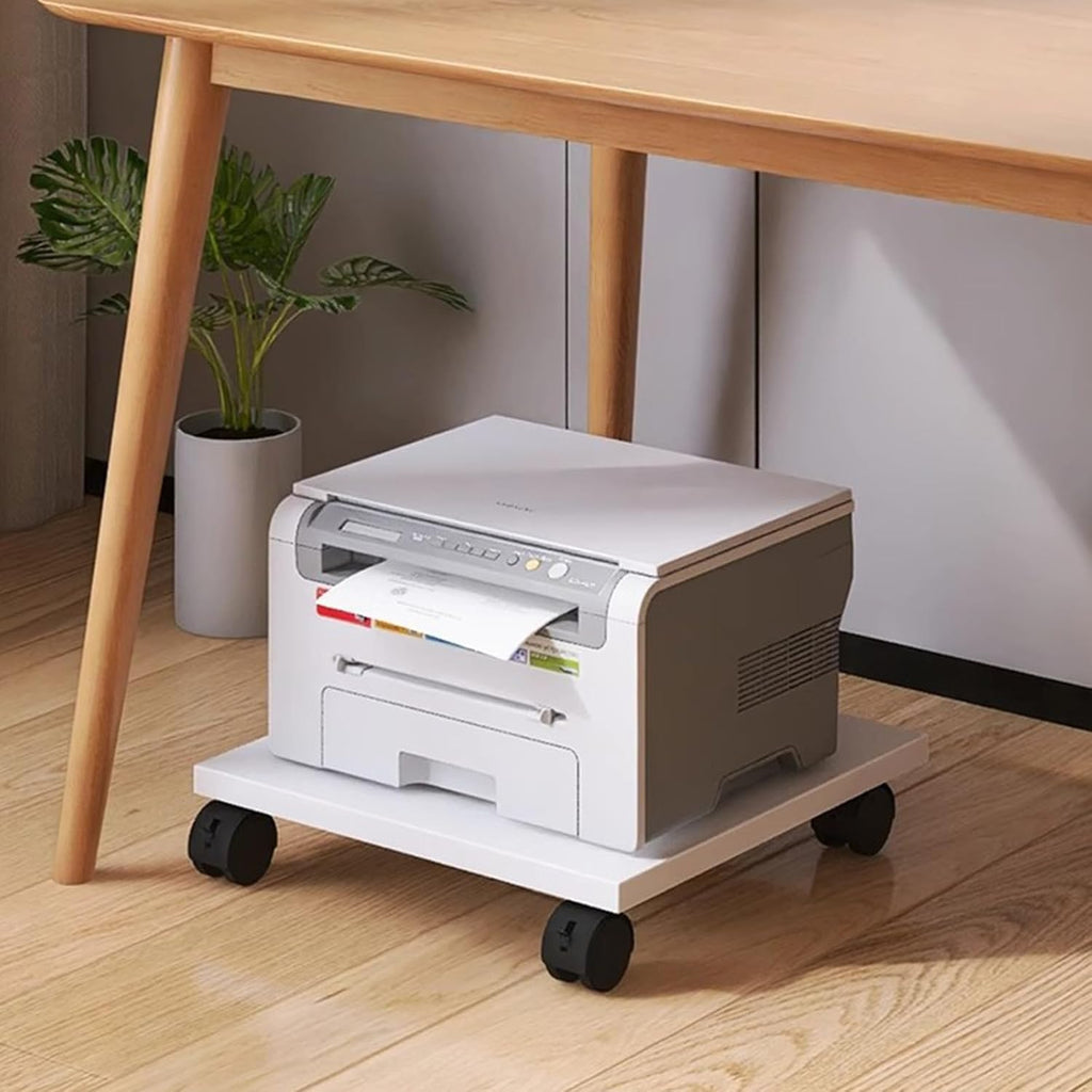 Rolling Under Desk Printer Stand with Wheels, White Mobile Movable Printer Shelf, Sturdy CPU Holder Scanner Copier Fax Machine Stand, Plant Tray for Office Home(23.2"L x 13.3"W x 2.6"H, White) by GRIPITHPY