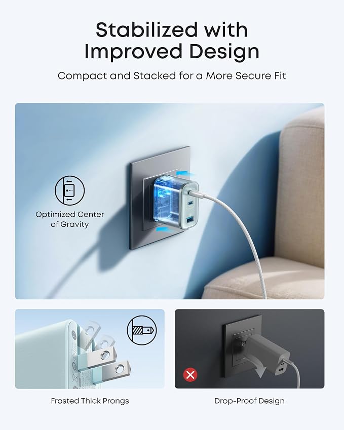 Anker Nano 70W Max 3-Port Fast Charger USB C, Type C Charger Fast Charging | Compact and Stylish USB C Charger Block, for iPhone 17/17 Pro Max/16 Series, MacBook Pro, iPad (Black, Cable Included) - Image 6