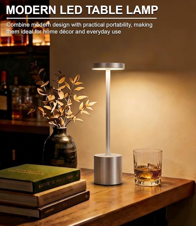 Silver Cordless Table Lamp Rechargeable - 2 Pack 5000mAH Battery Operated Lamp for Counter, 3 Color Stepless Dimming Waterproof LED Wireless Lamp for Dining Kitchen, Outdoor Patio, Touch Control - Image 9