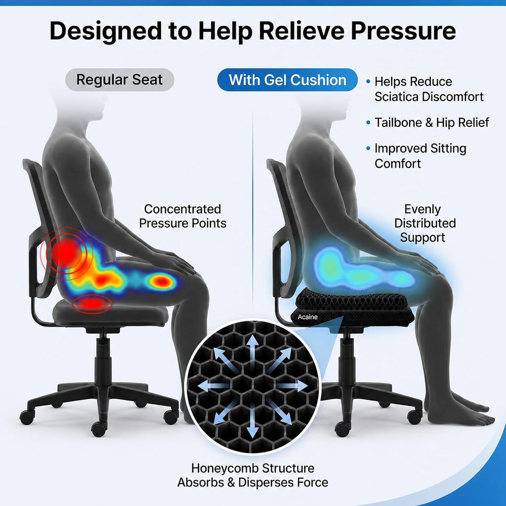 Extra Thick Large Pure Gel Seat Cushion for Long Sitting, Breathable Comfort Cushion for Back, Sciatica, Tailbone & Hip Pain Relief, Washable Portable Cushion for Office Chair, Car, Wheelchair - Image 4